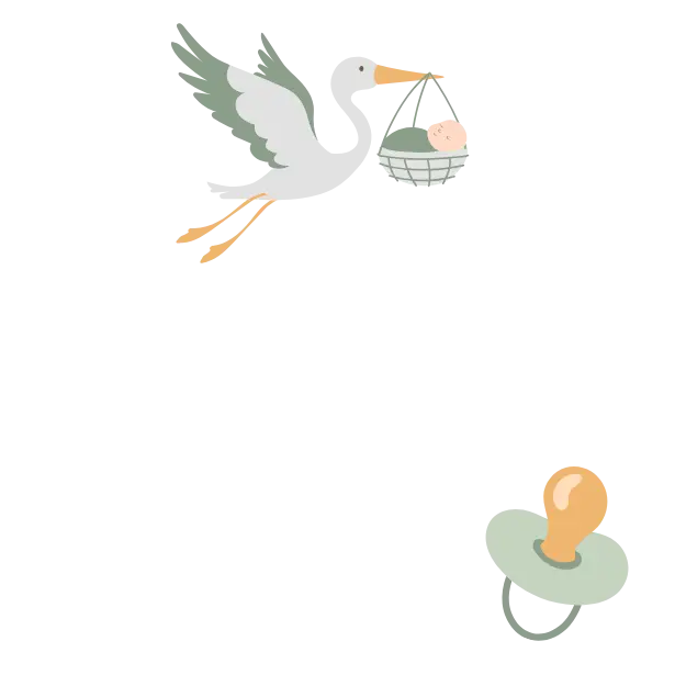 Disegno di una cicogna e e di un ciucciotto presenti nel laboratorio della Puericultrice Lombardia - Sara Moroni